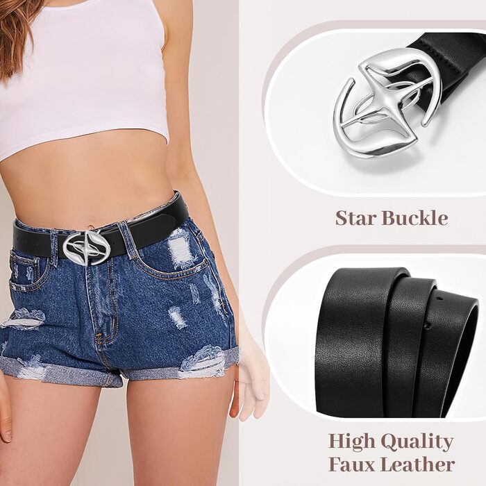 Жіночий ремінь-корсет з блискітками та заклепками в стилі кантрі, шкіряний ремінь y2k для джинсів (Чорний зірка, розмір 106-119 см)