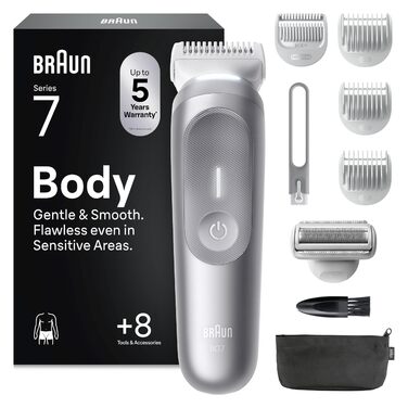 Триммер для тіла Braun Bodygroomer Series 7 BG7555 сірий, акумуляторний, водонепроникний, 8 насадок + кейс