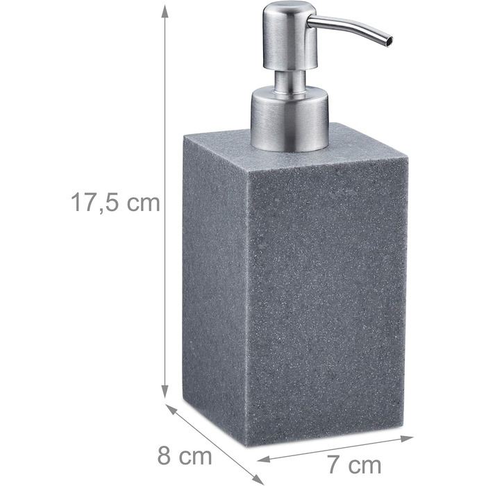 Дозатор для мила Relaxdays 300 мл, наповнюваний, для ванної/кухні, білий (сірий), полірезин, нержавіюча сталь