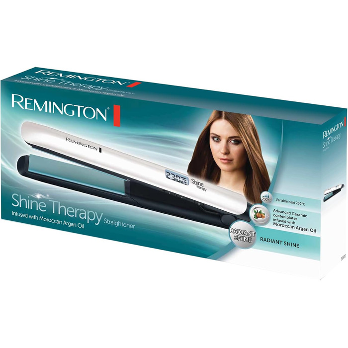 Випрямляч для волосся Remington Shine Therapy S8500 з керамічним покриттям, аргановою олією та вітаміном E, LCD-дисплей, 150-230°C