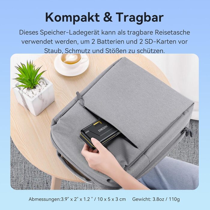 Зарядний комплект ENEGON NP-FZ100 20W для Sony Alpha: A7 IV, A7 III, A9, A9R, A6700, A6600, FX3, FX30, A1 (2 x 3000mAh), з дисплеєм, SD-картридер