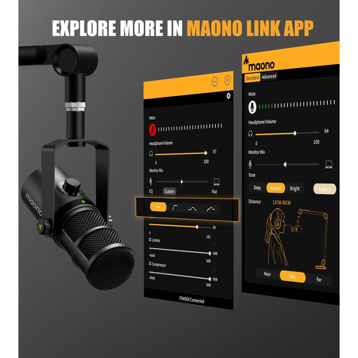 MAONO PD400X: USB/XLR мікрофон для подкастів, студії, стрімінгу та геймінгу з регулюванням гучності та функцією Mute