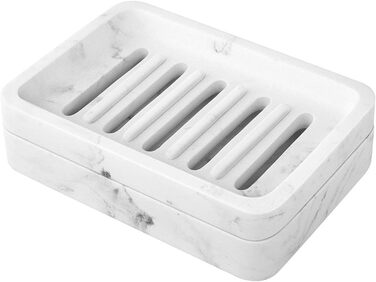 Підставка для мила MoKo Harz з подвійним шаром, швидковисихаюча, знімний контейнер для води, для кухні, ванної кімнати, душу - білий мармур