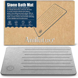 Amilutuo Badematte Stein, Diatomite Stone Bath Mat, Non-Slip Stone Bath Mat, Quick-Drying Stone Bath Mat Light Grey 60 x 39 CM