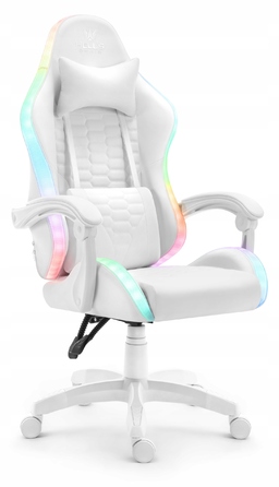 Ігрове крісло Hell's Chair HC-1000 White LED RGB, екошкіра, біле