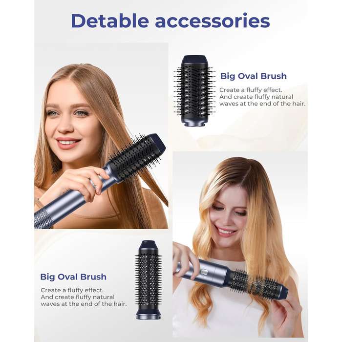 OKWRAP Haarstyler 5-в-1: Airbrush, фен, локони, випрямляч. Набір для волосся з LCD-дисплеєм (блакитний)