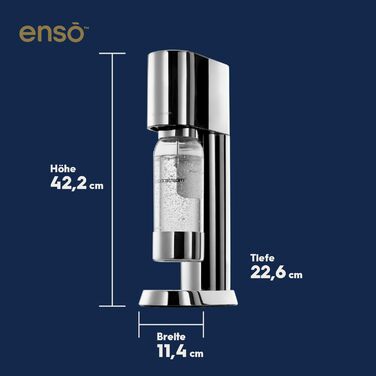 SodaStream® enso™ Преміум Газовий Напоєвник | Нержавіюча сталь, дизайн Naoto Fukasawa | З пляшкою 1 л без BPA та серветкою | Проста заміна CO2, Срібний Enso без балончика