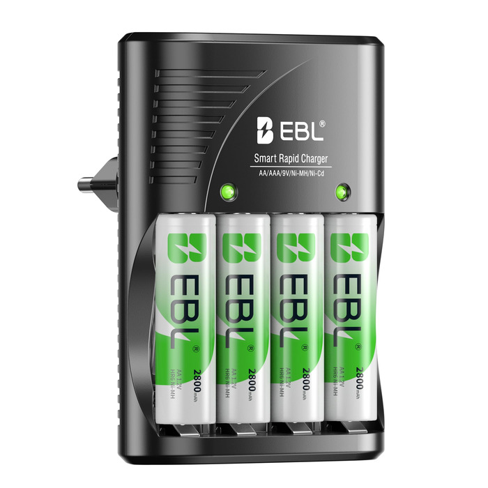 Зарядний пристрій EBL для акумуляторів AA, AAA, 9V + 4x AA 2800mAh акумулятори в комплекті