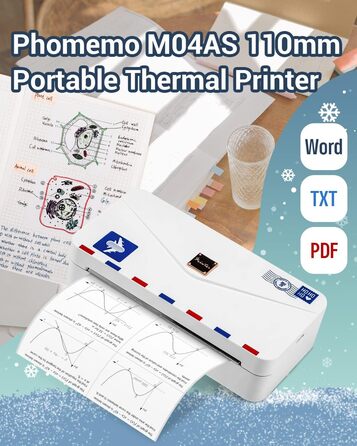 Phomemo Mini Drucker M04AS: компактний термальний принтер з Bluetooth для iOS та Android, 15/53/80/110 мм ширина друку, 300DPI, для документів, фото, етикеток