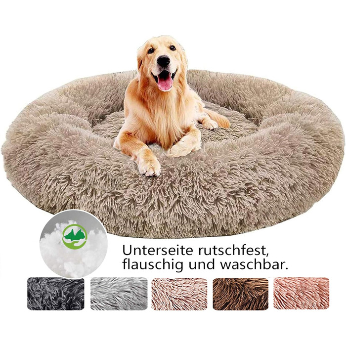 Кругле ліжко для собак та котів Haoye, м'яке, плюшеве, Ø 60 см, 7 розмірів, бежеве