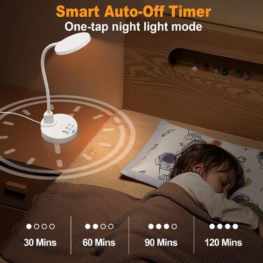 LED настільна лампа 15W з USB-A та USB-C – диммування, 3 колірні температури, 5 рівнів яскравості, таймер, гнусий 360° шийка, захист очей, для офісу та спальні (біла, 12 см)