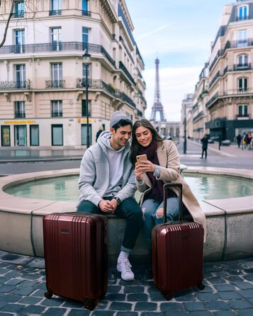 Набір валіз FERGÉ 3 шт. з жорстким корпусом та TSA-замком. Валізи-троліки (ручна поклажа, L, XL). Набір з 3 валіз з міцного полікарбонату, темно-червоного кольору.