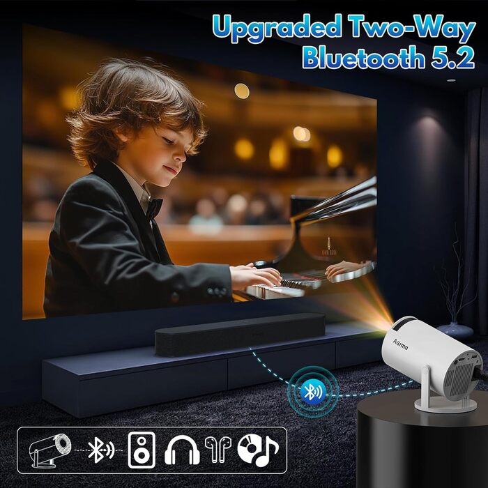 Портативний проєктор Mini Beamer 1080p з Wi-Fi та Bluetooth, сумісний з HDMI, смартфоном, USB, TV-Stick, для домашнього кінотеатру, чорний (Weiß)