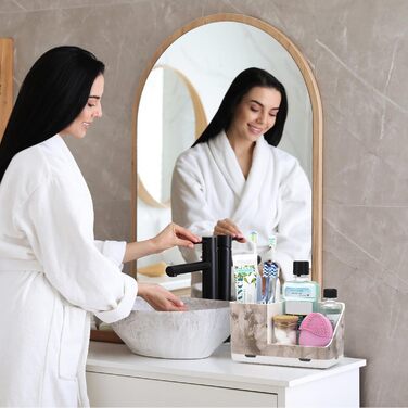 Тримач для зубних щіток у ванну кімнату: органайзер для електричної та звичайної зубної щітки з отвором для стоку води. Знімний органайзер для ванної, кухні та сім'ї (білий мармуровий малюнок)