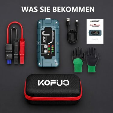 Бустер для автомобіля 7000А Jump Starter Powerbank 12V для бензинових (8л) та дизельних (6.5л) двигунів, пусковий пристрій з LED-ліхтарем та набором аксесуарів, зелений