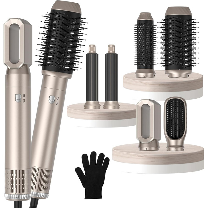 Фен-щітка 6-в-1 Haarstyler Pro: сушка, укладка, завивка. Зібраний набір для створення об'єму та ідеальної зачіски. 1000W, іонізація, золотий колір.