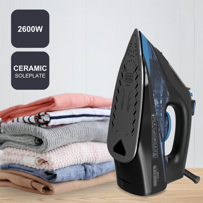 Праска Black+Decker Blau BXIR2200E з парою, 2200 Вт, пластик, 370 мл, 2600 Вт, 150 г/хв