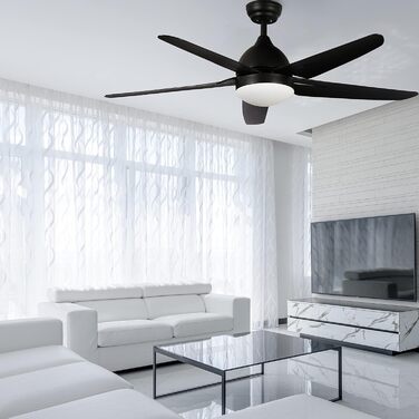 Стеляний вентилятор FINXIN з LED-лампою 132/122 см для спальні, вітальні, їдальні. Включає мотор, пульт керування (5 лопатей, чорний)