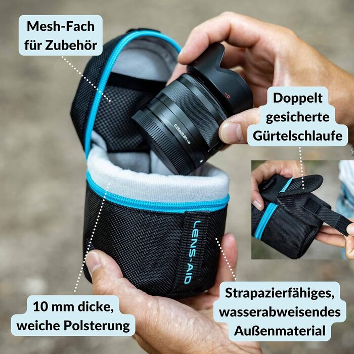 Чохол для об'єктива LENS-AID: захисна сумка з блискавкою та ремінною пряжкою