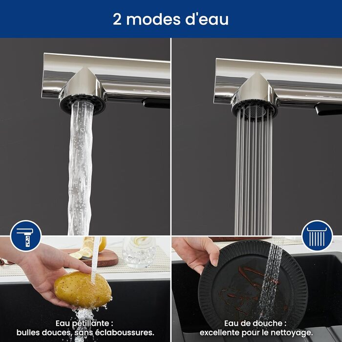 Змішувач для кухні CECIPA X203B чорного кольору з висувною насадкою, поворотний на 360°, з двома типами струменя, з нержавіючої сталі