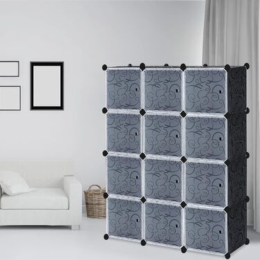 XMTECH DIY Regal System Closet with Door, Shelf Closet, Wardrobe Closet, Shoe Rack made of Plastic (10 Closet Boxes with Closet) (12 Boxes)