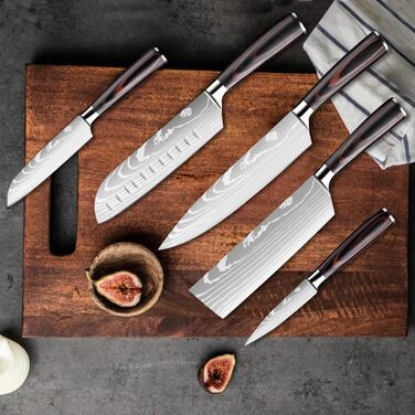 Набір кухонних ножів Dfito, 8 предметів: гострі ножі з нержавіючої сталі різних розмірів з зручними ручками. Набір ножів для кухні: гострі, стійкі до корозії, з неслизькою ручкою. Модель D8 (5pcs-A)