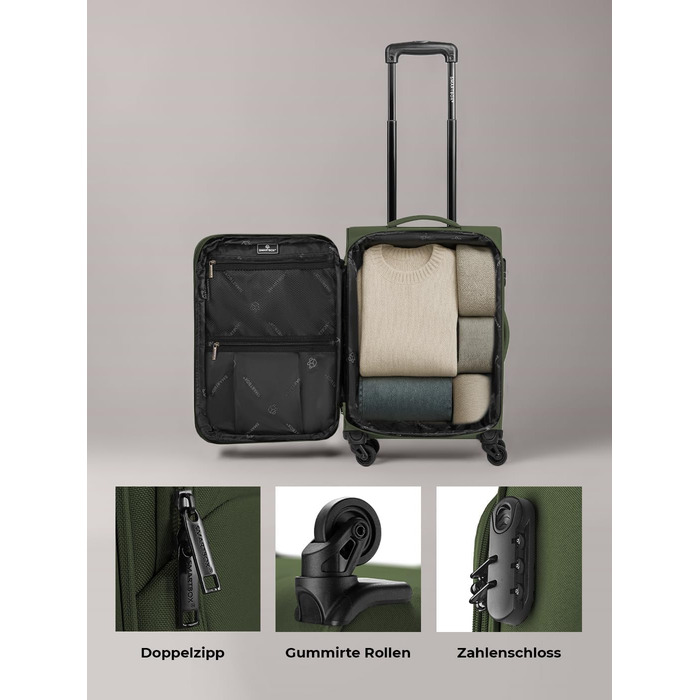 Набір валізак SMARTBOX 3 шт. для жінок та чоловіків | Легкі та стабільні валізи-ролики, якісний softcase, 4 колеса та кодовий замок | Розширювані | Колір: Slate-green, Розмір: S (56 см)
