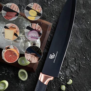 Набір кухонних ножів HL Zhujiabao 6 шт. з підставкою, професійний, нержавіюча сталь, антипригарне покриття, подарунковий