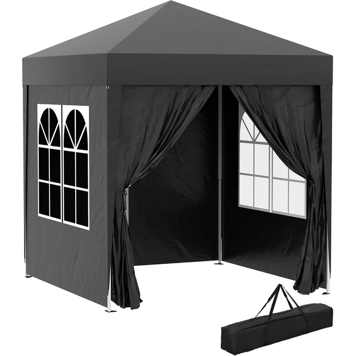 Outsunny 2x2m (6.5x6.5ft) Waterproof Pavilion, Pop-up Folding Canopy with 4 Side Walls, Drainage Holes in Windows, Foldable Party Tent UV 30+, Garden Tent with Carry Bag, Garden Pavilion for Patio, White (Black)