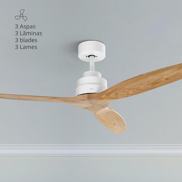 Стеляний вентилятор Ufesa 132 см, 40 Вт, 6 швидкостей, тихий, з 3 дерев'яними лопастями, функція літо-зима, таймер 8 годин, пульт, білий та світле дерево (без світла)