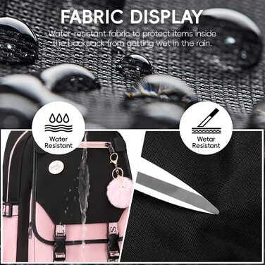 Рюкзак для дівчинки-підлітка, 3-5 клас, модний шкільний рюкзак з брелоком та ручкою-телескопом, рожевий