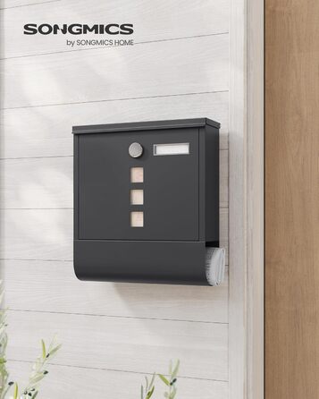 Поштова скринька SONGMICS з замком, оглядовим вікном та відділенням для газет, сіра, 10x30.8x33.8 см (GMB20AG)