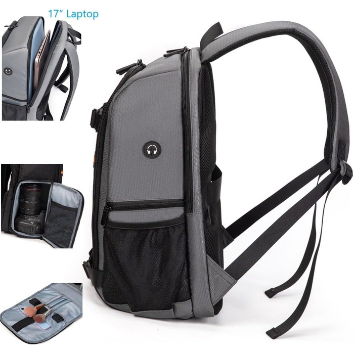 Рюкзак для камери Horfccid 23L: фотосумка, сумісна з DSLR, 15.6'' ноутбук, сірий