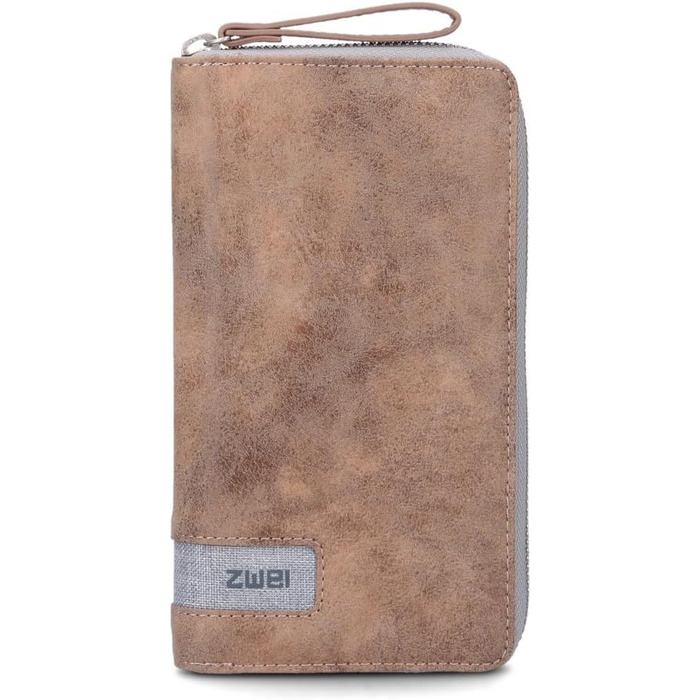 Two large women's wallets/purses O.Wallet OW2 brown vintage-style wallet, wallet with all-around zipper, 15 card slots, 2 bill compartments, coin pocket & see-through pocket