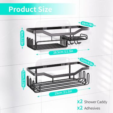 Дзеркальна поличка для душу HapiRm без свердління - органайзер для ванної кімнати та кухні, полиця для душу з 11 гачками, мильниця, тримач для бритви, тримач для шампуню, 3 кріплення, чорний