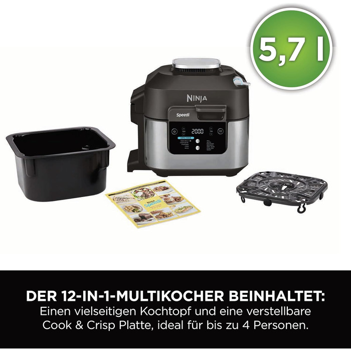 Мультиварка Ninja Speedi 5.7л 12-в-1: Мультикукер, Фритюрниця, Гриль, Slow Cooker, Духовка - Чорний ON500EU