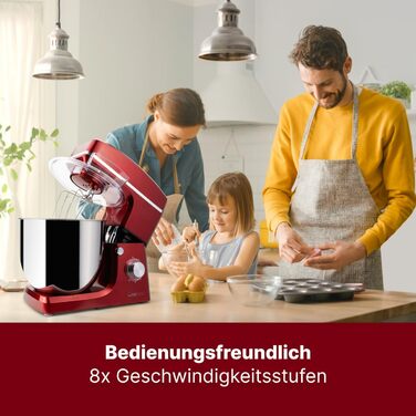 Планетарний міксер Clatronic KM 3765 XXL для випікання, чаша 10л, 1500 Вт, червоний