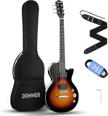 Електрогітара Donner Set LP-стиль 39 дюймів з чохлом, ременем та кабелем (Sunburst)