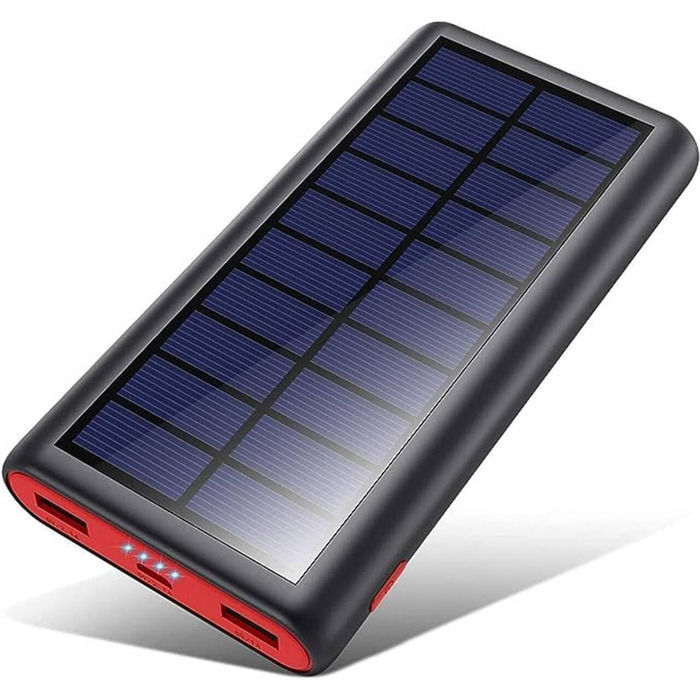Сонячний Powerbank 26800mAh з USB-C, для активного відпочинку, сумісний з iPhone та Samsung (червоний)
