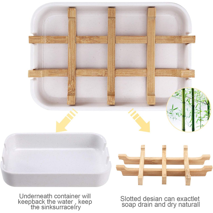 Сумка для мила з бамбука та дерева Fufengz з дренажем для ванної кімнати, чорна