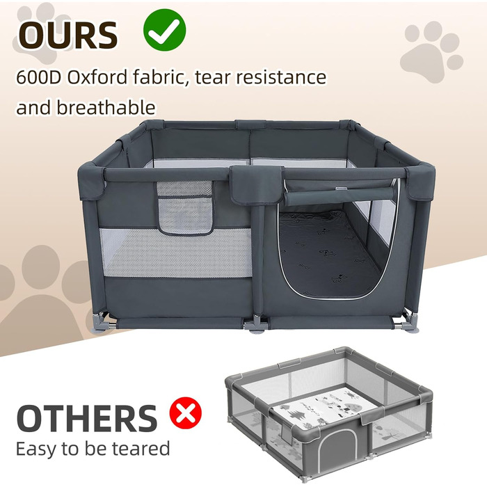 Клітка-загон для собак з оксфордської тканини, знімні пелюшки, 127x127x66 см, сталеві труби, дихаюча сітка, замок-блискавка, портативний вольєр для домашніх тварин для використання в приміщенні та на вулиці