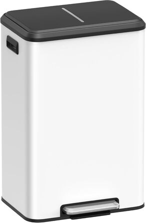 SONGMICS Відро для сміття кухонне, 40 літрів, з кришкою, з педаллю, Softclose, утримання кришки, біле LTB541E40