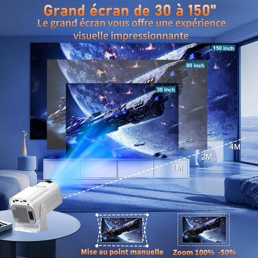 4K проєктор Beamer Full HD 1080P Android: портативний міні-проєктор з WiFi 6, Bluetooth 5.2, 270° поворотом, підтримкою PC/HDMI/USB, з пультом та мишкою, білий (Lotus White)