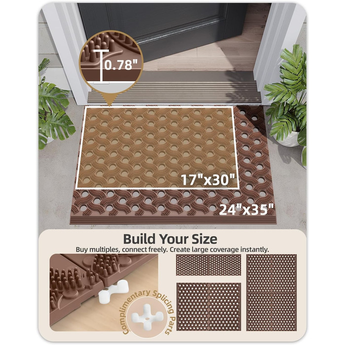 Килимок для порогу COLOR&GEOMETRY Null Geruch TPE Heavy Duty, 43x75 см (60x90 см), коричневий. Екологічний, не потребує догляду, антиковзаючий, для дому та вулиці