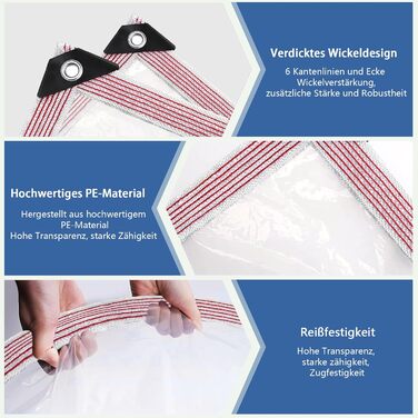 Waterproof Tarpaulin with Grommets - Transparent Sheet 2x3m, Clear Tarp for Outdoor Use Plants Greenhouse Garden Furniture Pet Hutch Roof