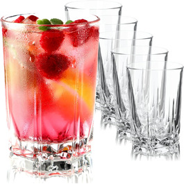 KADAX Drinking Glasses Set of 6, made of high-quality glass, water glasses, thick-walled juice glasses, ribbed glasses for water, drinks, juice, party, cocktail glasses, beverage glasses (tall, 245ml)