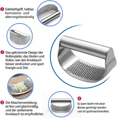 Прес для часнику з нержавіючої сталі, подрібнювач часнику та імбиру, кухонний аксесуар, срібний