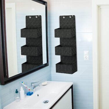 Relaxdays Hanging Organizer Fabric, Over-the-Door Organizer with 3 Storage Baskets, Wall Organizer Bathroom, PP, HBT: 75x25x15cm, gray