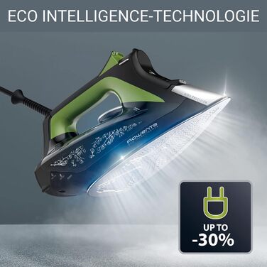 Праска Rowenta Eco Intelligence з постійною подачею пари, 2500 Вт, 45 г/хв, 180 г/хв, підошва Laser, чорний/зелений, DW6330