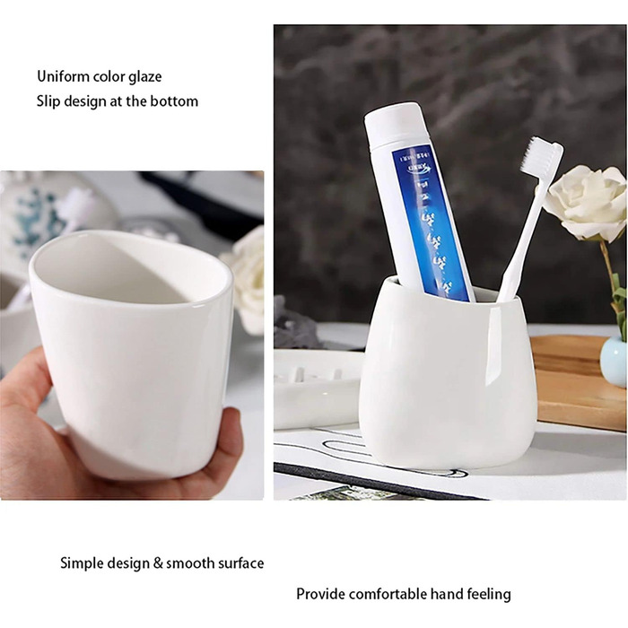 Набір аксесуарів для ванної кімнати BLBYHO, 5 шт., білий, кераміка: мильниця, дозатор для мила, тримач для зубних щіток, 2 стаканчики